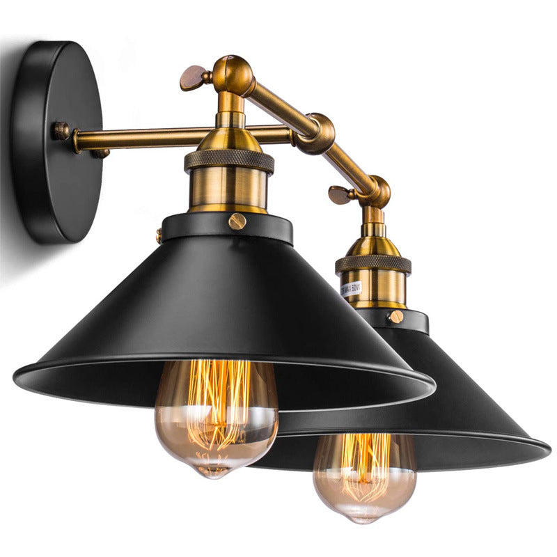 Conical Shade Vanity Wall Light Retro Industrial Style Metal 2 Light Vanity Light Clearhalo 'Vanity Lights' 'Wall Lights' Lighting' 2627489
