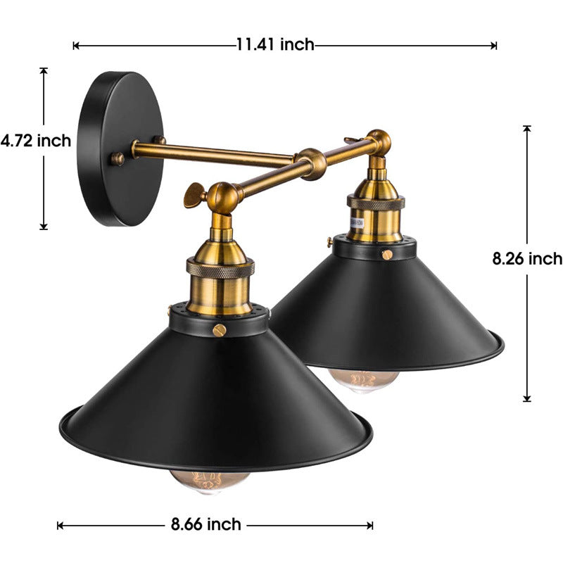 Conical Shade Vanity Wall Light Retro Industrial Style Metal 2 Light Vanity Light Clearhalo 'Vanity Lights' 'Wall Lights' Lighting' 2627490