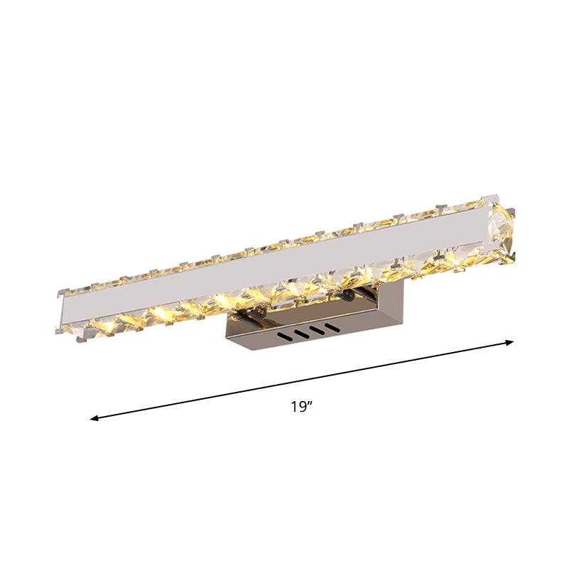 11.5"/16.5" Wide Rectangle Vanity Mirror Light Modern Style Clear Crystal LED White Wall Light Sconce for Bathroom Clearhalo 'Modern wall lights' 'Modern' 'Vanity Lights' 'Wall Lights' Lighting' 262755