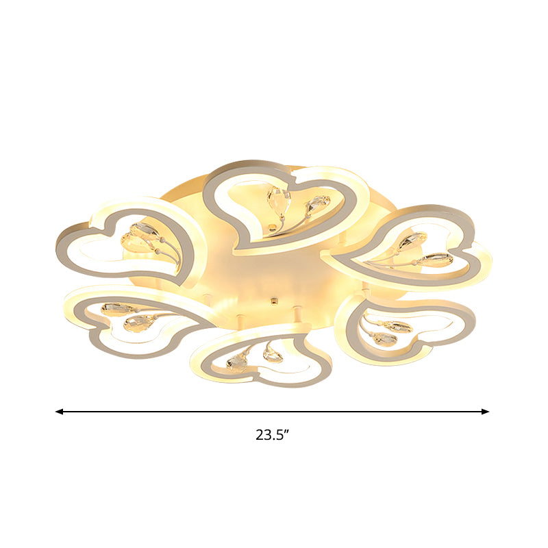 19.5"/23.5"/31.5" W White Heart Shape Semi Flush Light Modern LED Acrylic Ceiling Lamp with Crystal Accent in Warm/White Light Clearhalo 'Ceiling Lights' 'Close To Ceiling Lights' 'Close to ceiling' 'Flush mount' Lighting' 262757