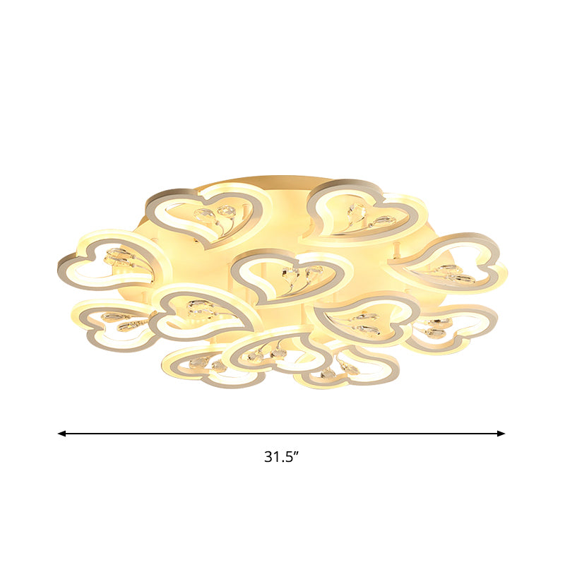 19.5"/23.5"/31.5" W White Heart Shape Semi Flush Light Modern LED Acrylic Ceiling Lamp with Crystal Accent in Warm/White Light Clearhalo 'Ceiling Lights' 'Close To Ceiling Lights' 'Close to ceiling' 'Flush mount' Lighting' 262758