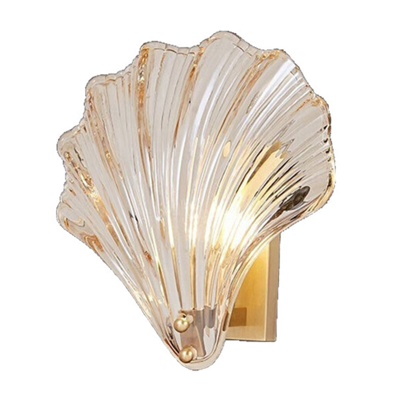 Scalloped Indoor Decoration Wall Sconce Modern Metal Wall Lamp in Shell Shade for Corridor Gold Clearhalo 'Wall Lamps & Sconces' 'Wall Lights' Lighting' 2627638