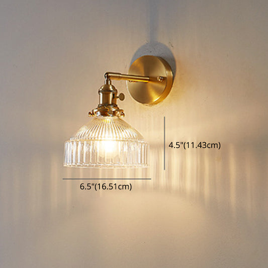 Industrial Wall Lamp Pressed Ribbed Glass Wall Light Sconce in Gold Finish for Bedroom Clearhalo 'Wall Lamps & Sconces' 'Wall Lights' Lighting' 2627654