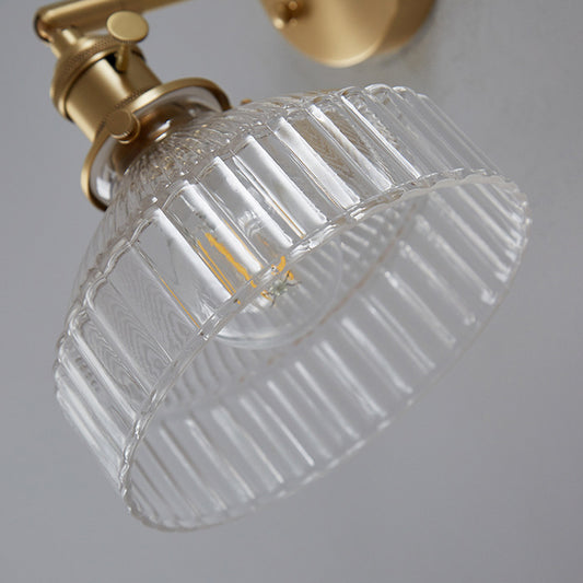 Industrial Wall Lamp Pressed Ribbed Glass Wall Light Sconce in Gold Finish for Bedroom Clearhalo 'Wall Lamps & Sconces' 'Wall Lights' Lighting' 2627657