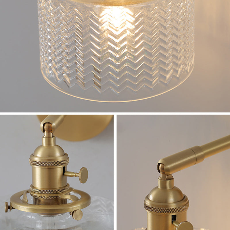 Brass Industrial Wall Light Adjustable Sconce Light for Bedroom Hotel in Glass Shade Clearhalo 'Wall Lamps & Sconces' 'Wall Lights' Lighting' 2627674