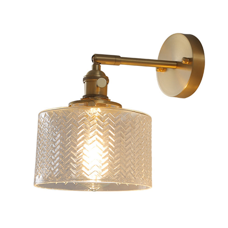 Brass Industrial Wall Light Adjustable Sconce Light for Bedroom Hotel in Glass Shade Clear Clearhalo 'Wall Lamps & Sconces' 'Wall Lights' Lighting' 2627676