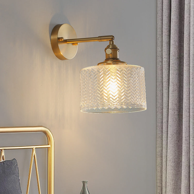 Brass Industrial Wall Light Adjustable Sconce Light for Bedroom Hotel in Glass Shade Clearhalo 'Wall Lamps & Sconces' 'Wall Lights' Lighting' 2627677