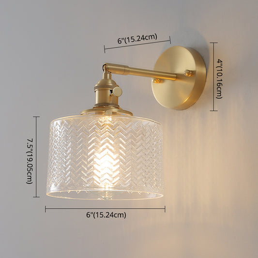 Brass Industrial Wall Light Adjustable Sconce Light for Bedroom Hotel in Glass Shade Clearhalo 'Wall Lamps & Sconces' 'Wall Lights' Lighting' 2627678