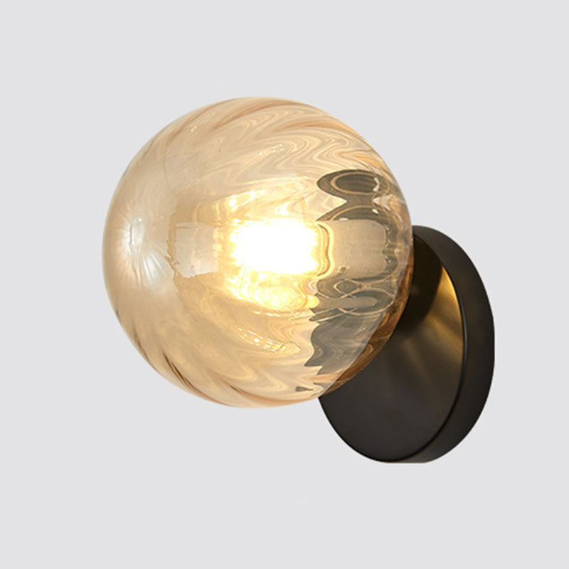 Modern Simplicity Wall Sconce 1 Light Metal Wall Lamp with Glass Ball Shade Black Amber Clearhalo 'Wall Lamps & Sconces' 'Wall Lights' Lighting' 2627681