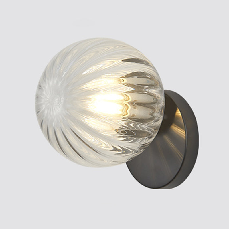 Modern Simplicity Wall Sconce 1 Light Metal Wall Lamp with Glass Ball Shade Black Clear Clearhalo 'Wall Lamps & Sconces' 'Wall Lights' Lighting' 2627683