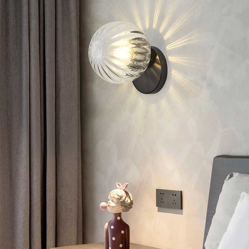 Modern Simplicity Wall Sconce 1 Light Metal Wall Lamp with Glass Ball Shade Clearhalo 'Wall Lamps & Sconces' 'Wall Lights' Lighting' 2627684