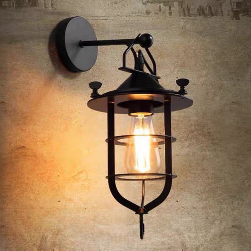 Industrial Style Wall Sconce 1 Light Down Lighting Sconce Lighting in Metal Cage Clearhalo 'Wall Lamps & Sconces' 'Wall Lights' Lighting' 2627701