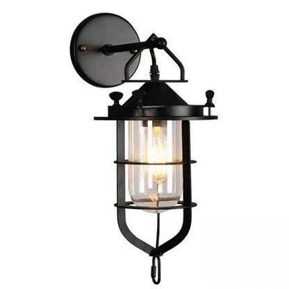 Industrial Style Wall Sconce 1 Light Down Lighting Sconce Lighting in Metal Cage Black Clearhalo 'Wall Lamps & Sconces' 'Wall Lights' Lighting' 2627702
