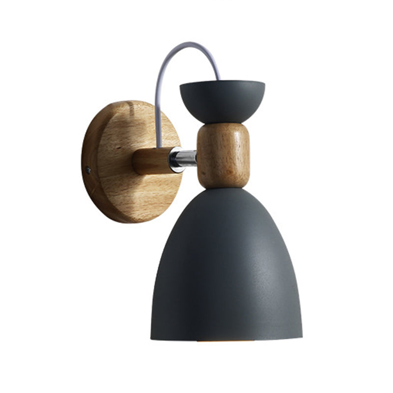 Nordic Macaroon Style Wall Sconce 1 Light Wood Armed Wall Mount Light in Metal Shade Grey Clearhalo 'Wall Lamps & Sconces' 'Wall Lights' Lighting' 2627748