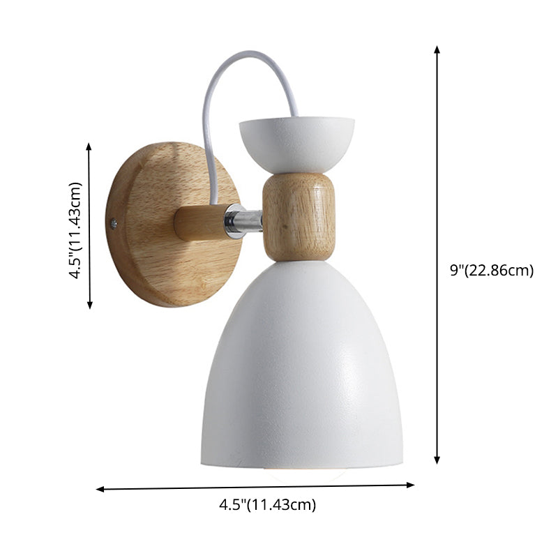 Nordic Macaroon Style Wall Sconce 1 Light Wood Armed Wall Mount Light in Metal Shade Clearhalo 'Wall Lamps & Sconces' 'Wall Lights' Lighting' 2627755