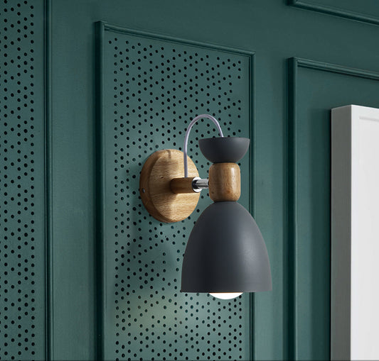 Nordic Macaroon Style Wall Sconce 1 Light Wood Armed Wall Mount Light in Metal Shade Clearhalo 'Wall Lamps & Sconces' 'Wall Lights' Lighting' 2627759
