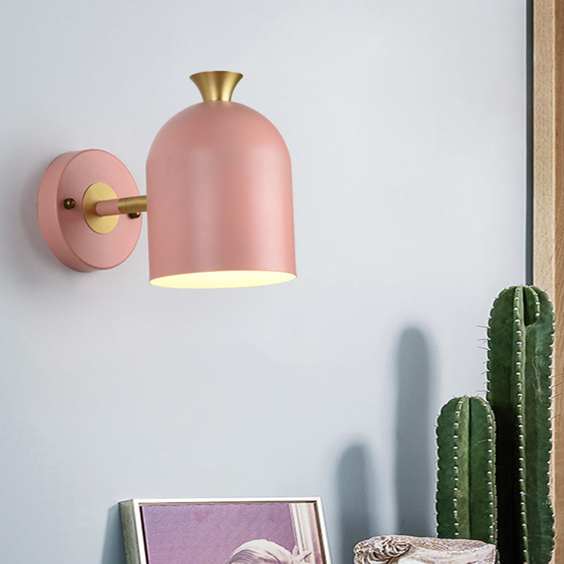 Simplicity Nordic Wall Mounted Light 1 light Macaroon Metal Sconce Light Fixture for Bedroom Pink Clearhalo 'Wall Lamps & Sconces' 'Wall Lights' Lighting' 2627789