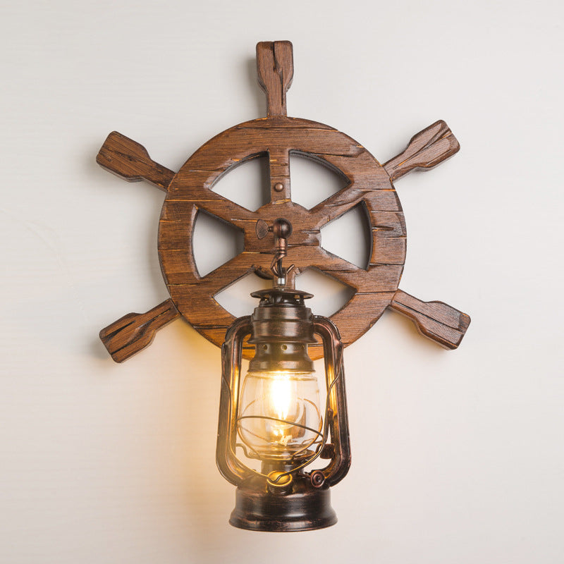 Industrial Nautical Style Wall Sconce Vintage Wooden Rudder Wall Lamp for Restaurant Bar Clearhalo 'Wall Lamps & Sconces' 'Wall Lights' Lighting' 2627874