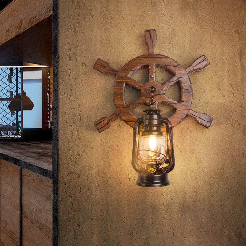 Industrial Nautical Style Wall Sconce Vintage Wooden Rudder Wall Lamp for Restaurant Bar Clearhalo 'Wall Lamps & Sconces' 'Wall Lights' Lighting' 2627875