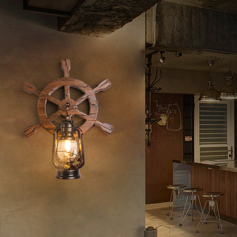 Industrial Nautical Style Wall Sconce Vintage Wooden Rudder Wall Lamp for Restaurant Bar Clearhalo 'Wall Lamps & Sconces' 'Wall Lights' Lighting' 2627876