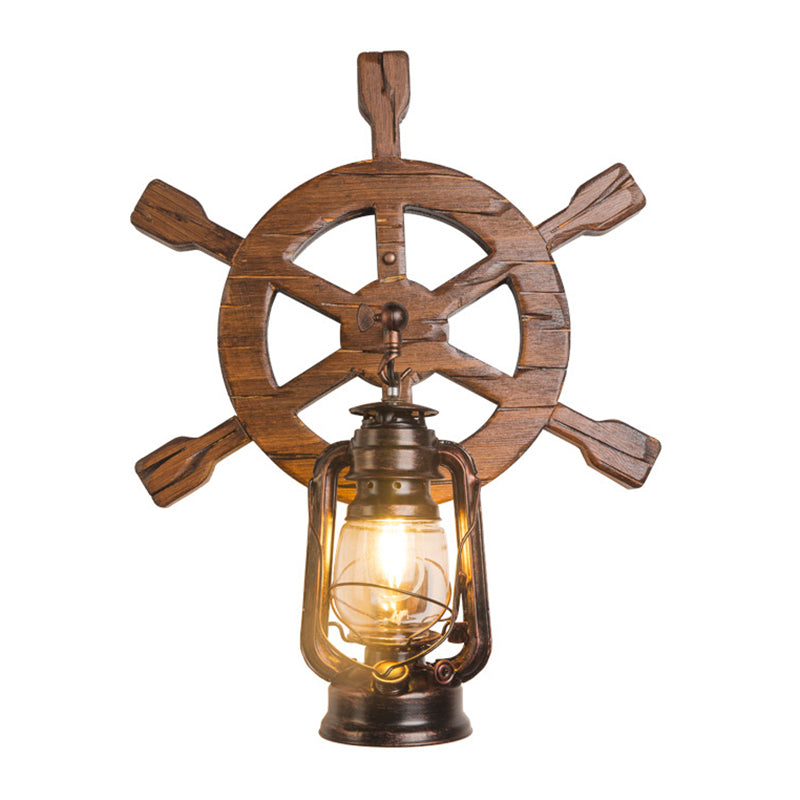 Industrial Nautical Style Wall Sconce Vintage Wooden Rudder Wall Lamp for Restaurant Bar Dark Wood Clearhalo 'Wall Lamps & Sconces' 'Wall Lights' Lighting' 2627878