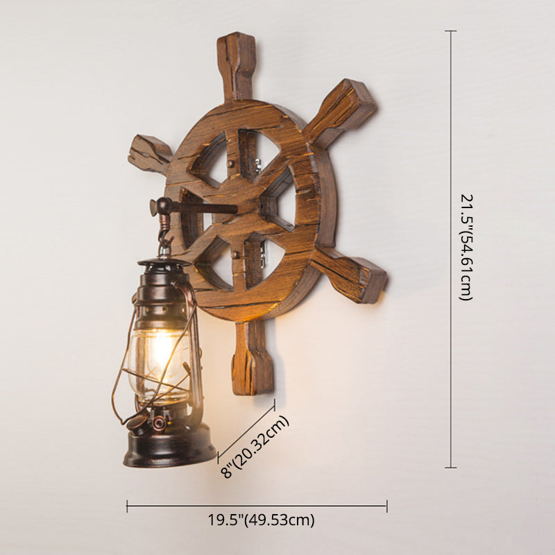Industrial Nautical Style Wall Sconce Vintage Wooden Rudder Wall Lamp for Restaurant Bar Clearhalo 'Wall Lamps & Sconces' 'Wall Lights' Lighting' 2627879
