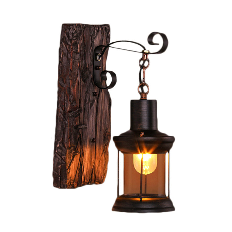 Loft Industrial Style Wall Mounted Light Wooden Wall Lighting Ideas for Corridor Restaurant Black Clearhalo 'Wall Lamps & Sconces' 'Wall Lights' Lighting' 2627884