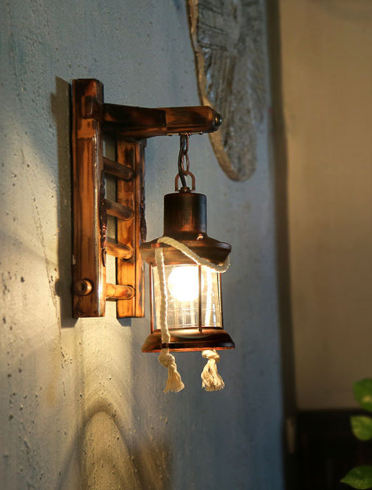 Retro Rustic Style Wall Lighting Ideas Bamboo Hanging Board Suspended Wall Sconce for Attic Tearoom Clearhalo 'Wall Lamps & Sconces' 'Wall Lights' Lighting' 2627895
