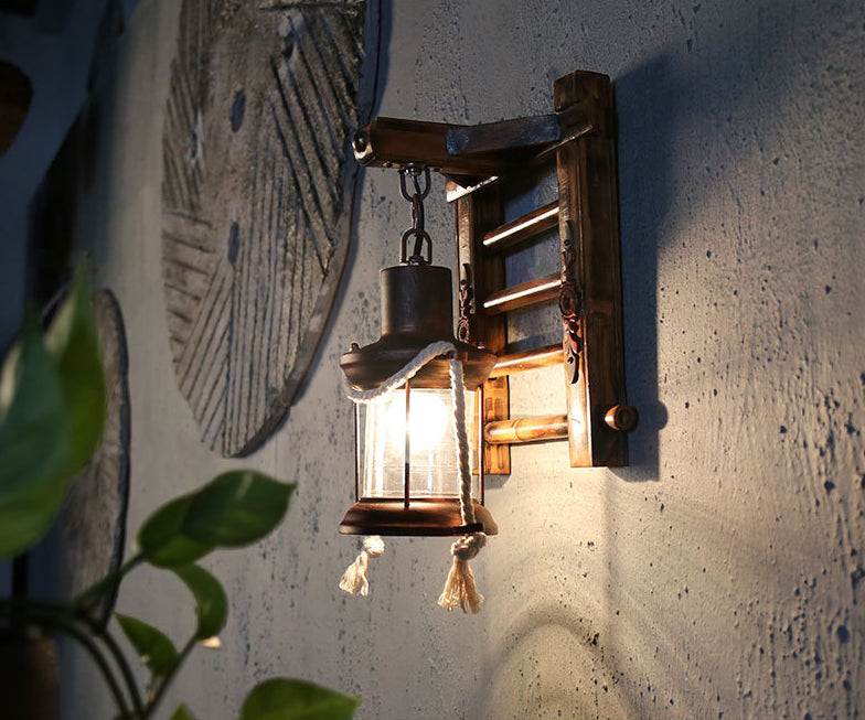 Retro Rustic Style Wall Lighting Ideas Bamboo Hanging Board Suspended Wall Sconce for Attic Tearoom Clearhalo 'Wall Lamps & Sconces' 'Wall Lights' Lighting' 2627896