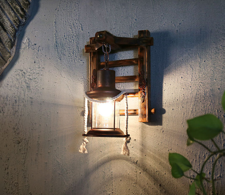 Retro Rustic Style Wall Lighting Ideas Bamboo Hanging Board Suspended Wall Sconce for Attic Tearoom Clearhalo 'Wall Lamps & Sconces' 'Wall Lights' Lighting' 2627897