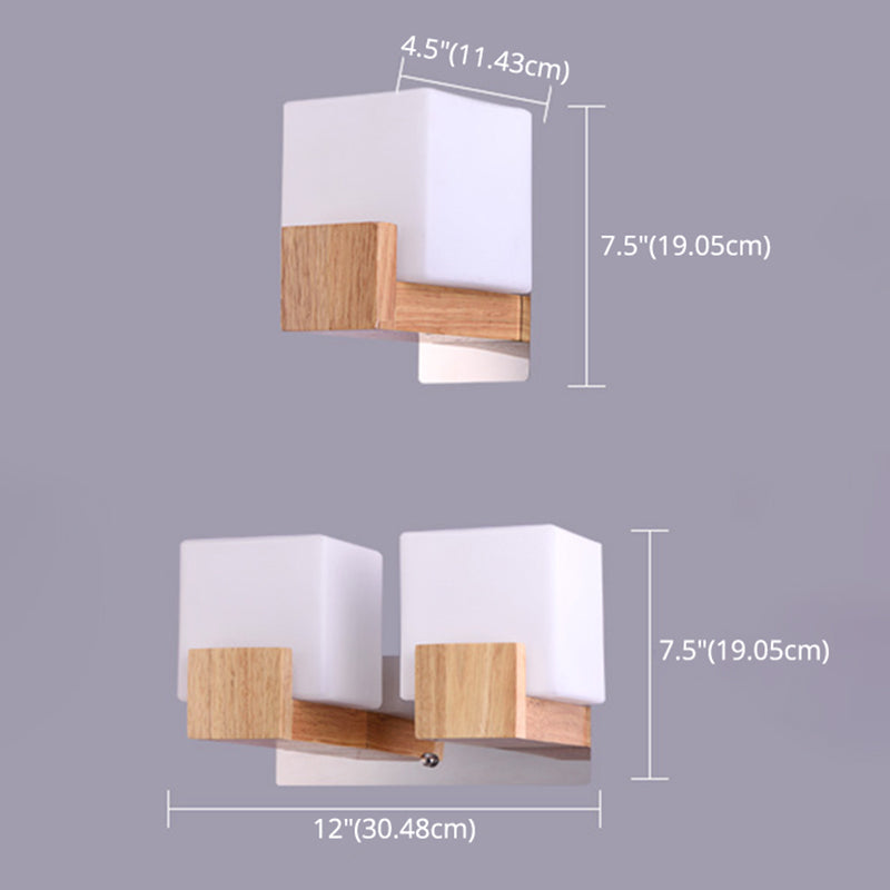 Square Shape Wooden Wall Mount Light Modern Simple Glass Shade Sconce Light for Bedroom Clearhalo 'Wall Lamps & Sconces' 'Wall Lights' Lighting' 2627903