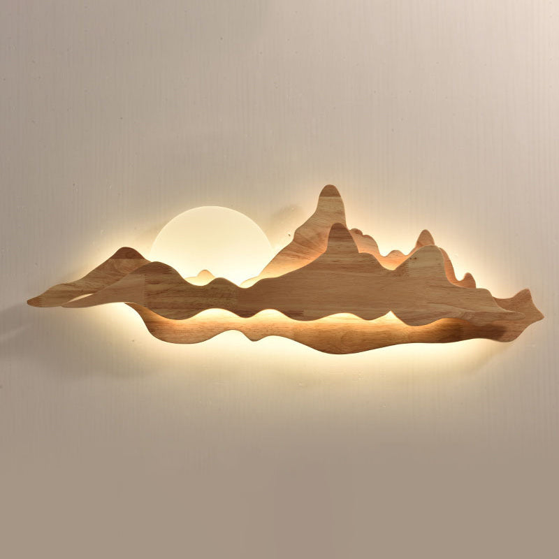 Chinese Style Wooden Wall Lighting Ideas Mountain and Moon Shape Sconce Light Fixture for Living Room Light Wood Clearhalo 'Wall Lamps & Sconces' 'Wall Lights' Lighting' 2627906