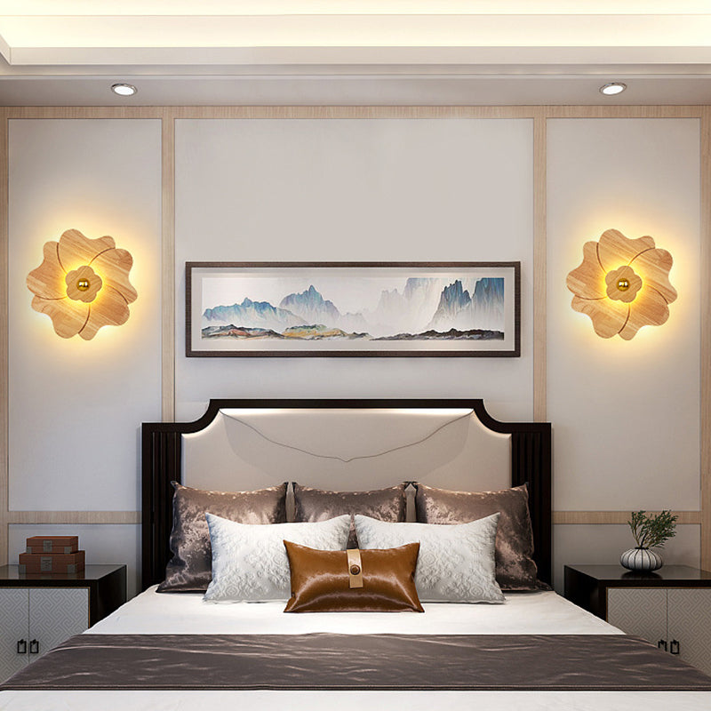Flower Shape Wooden Sconce Light Chinese Style Wall Lighting Ideas for Bedroom Tearoom Clearhalo 'Wall Lamps & Sconces' 'Wall Lights' Lighting' 2627917