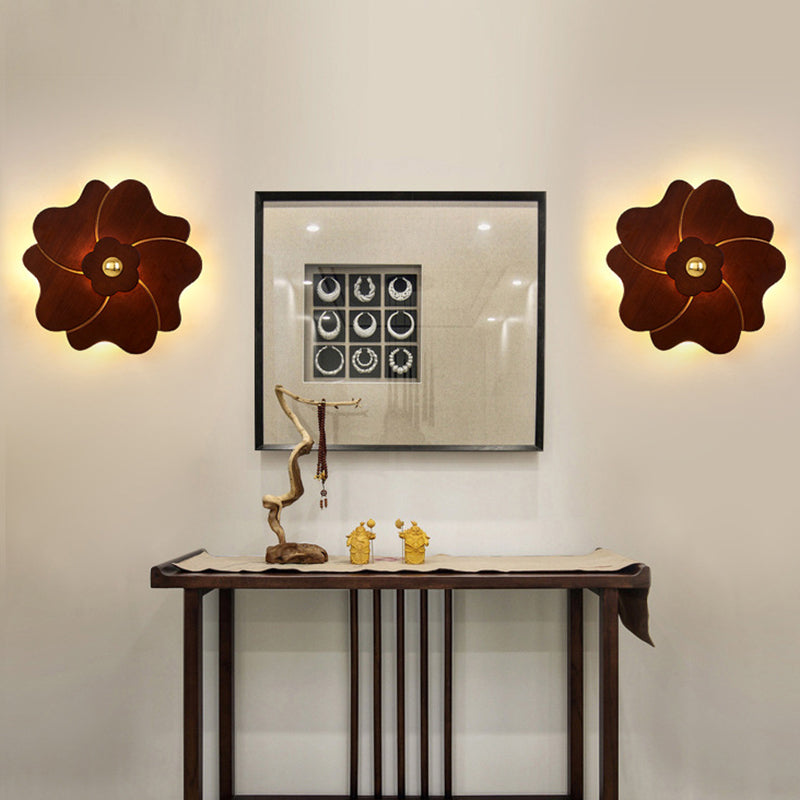 Flower Shape Wooden Sconce Light Chinese Style Wall Lighting Ideas for Bedroom Tearoom Clearhalo 'Wall Lamps & Sconces' 'Wall Lights' Lighting' 2627919