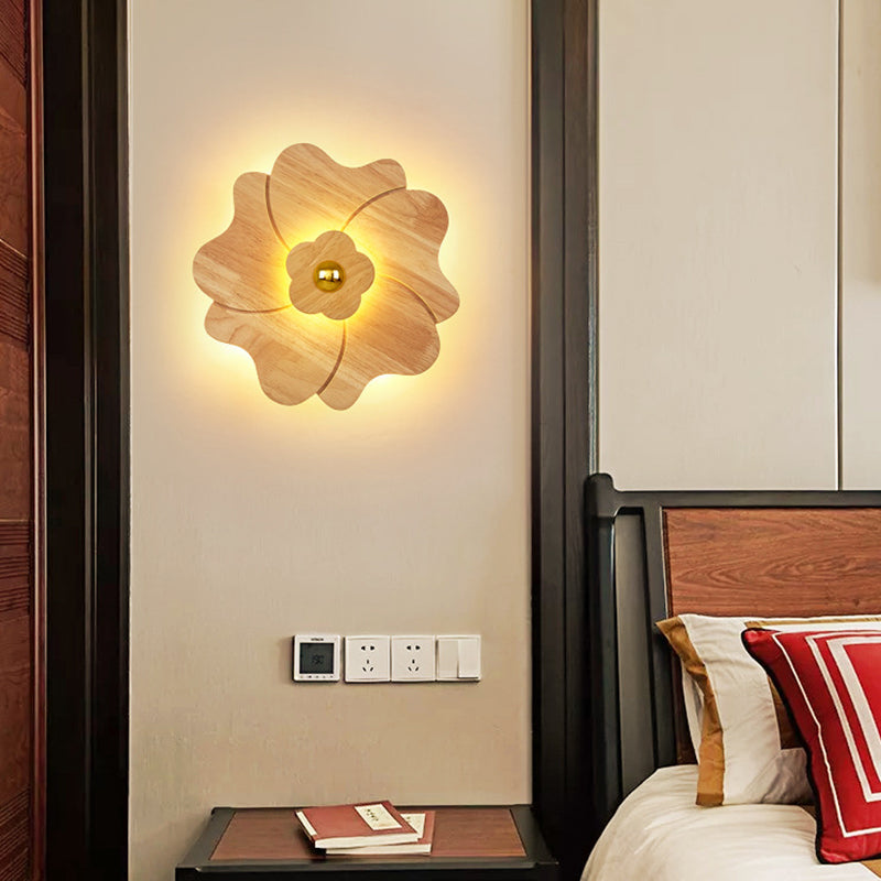 Flower Shape Wooden Sconce Light Chinese Style Wall Lighting Ideas for Bedroom Tearoom Wood Clearhalo 'Wall Lamps & Sconces' 'Wall Lights' Lighting' 2627920