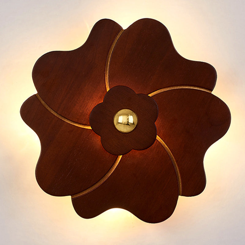 Flower Shape Wooden Sconce Light Chinese Style Wall Lighting Ideas for Bedroom Tearoom Clearhalo 'Wall Lamps & Sconces' 'Wall Lights' Lighting' 2627926