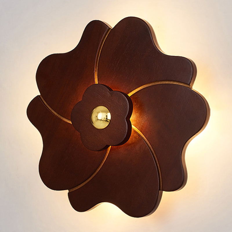 Flower Shape Wooden Sconce Light Chinese Style Wall Lighting Ideas for Bedroom Tearoom Clearhalo 'Wall Lamps & Sconces' 'Wall Lights' Lighting' 2627927