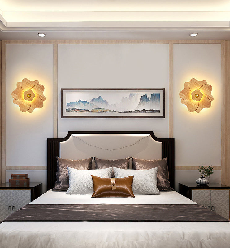 Flower Shape Wooden Sconce Light Chinese Style Wall Lighting Ideas for Bedroom Tearoom Clearhalo 'Wall Lamps & Sconces' 'Wall Lights' Lighting' 2627928