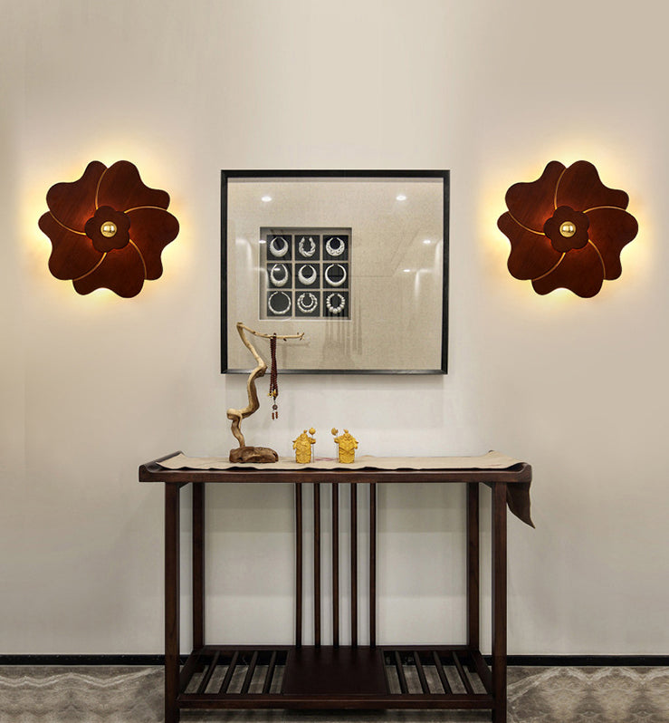 Flower Shape Wooden Sconce Light Chinese Style Wall Lighting Ideas for Bedroom Tearoom Clearhalo 'Wall Lamps & Sconces' 'Wall Lights' Lighting' 2627929