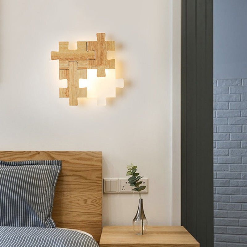Jigsaw Puzzle Wall Mount Lamp Creative LED Wooden and Acrylic Shade Sconce Light for Bedroom Clearhalo 'Wall Lamps & Sconces' 'Wall Lights' Lighting' 2627930