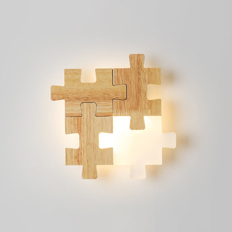 Jigsaw Puzzle Wall Mount Lamp Creative LED Wooden and Acrylic Shade Sconce Light for Bedroom Wood Clearhalo 'Wall Lamps & Sconces' 'Wall Lights' Lighting' 2627931