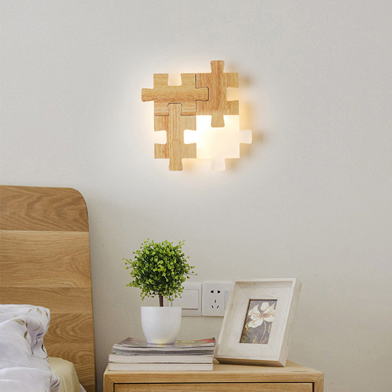 Jigsaw Puzzle Wall Mount Lamp Creative LED Wooden and Acrylic Shade Sconce Light for Bedroom Clearhalo 'Wall Lamps & Sconces' 'Wall Lights' Lighting' 2627932