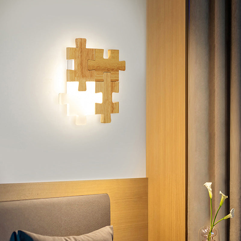 Jigsaw Puzzle Wall Mount Lamp Creative LED Wooden and Acrylic Shade Sconce Light for Bedroom Clearhalo 'Wall Lamps & Sconces' 'Wall Lights' Lighting' 2627933
