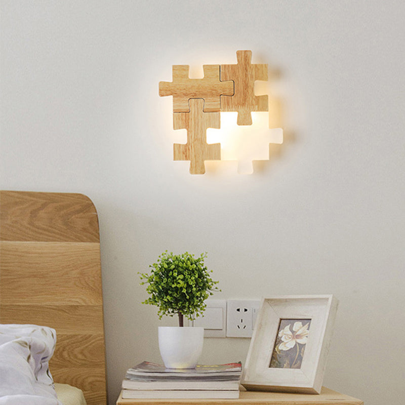 Jigsaw Puzzle Wall Mount Lamp Creative LED Wooden and Acrylic Shade Sconce Light for Bedroom Clearhalo 'Wall Lamps & Sconces' 'Wall Lights' Lighting' 2627934