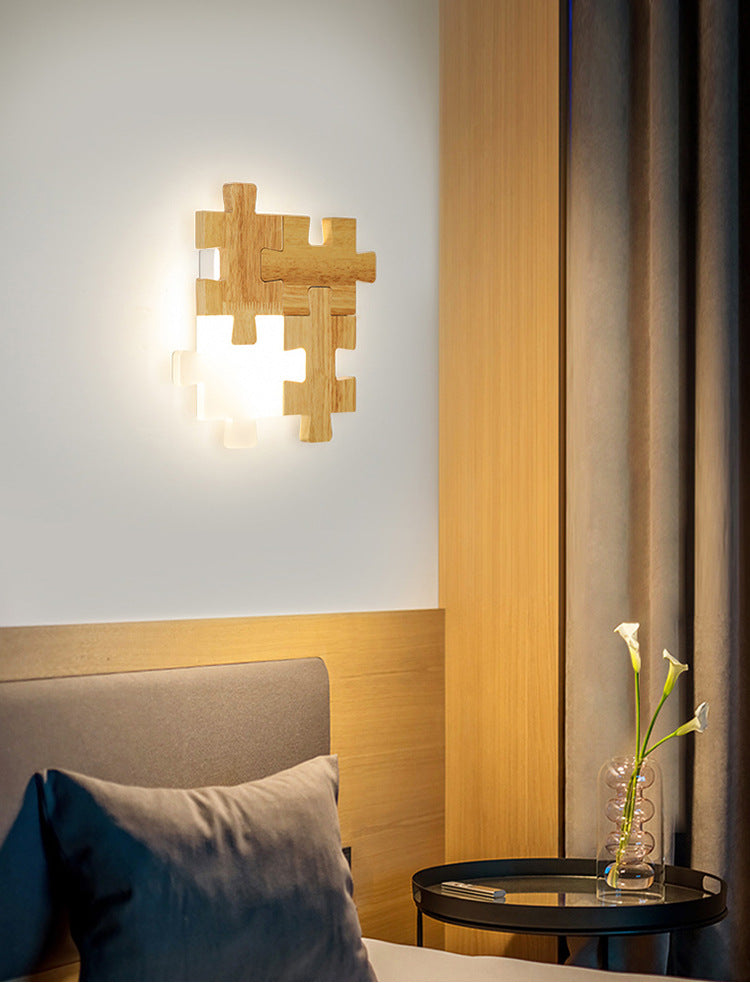 Jigsaw Puzzle Wall Mount Lamp Creative LED Wooden and Acrylic Shade Sconce Light for Bedroom Clearhalo 'Wall Lamps & Sconces' 'Wall Lights' Lighting' 2627937