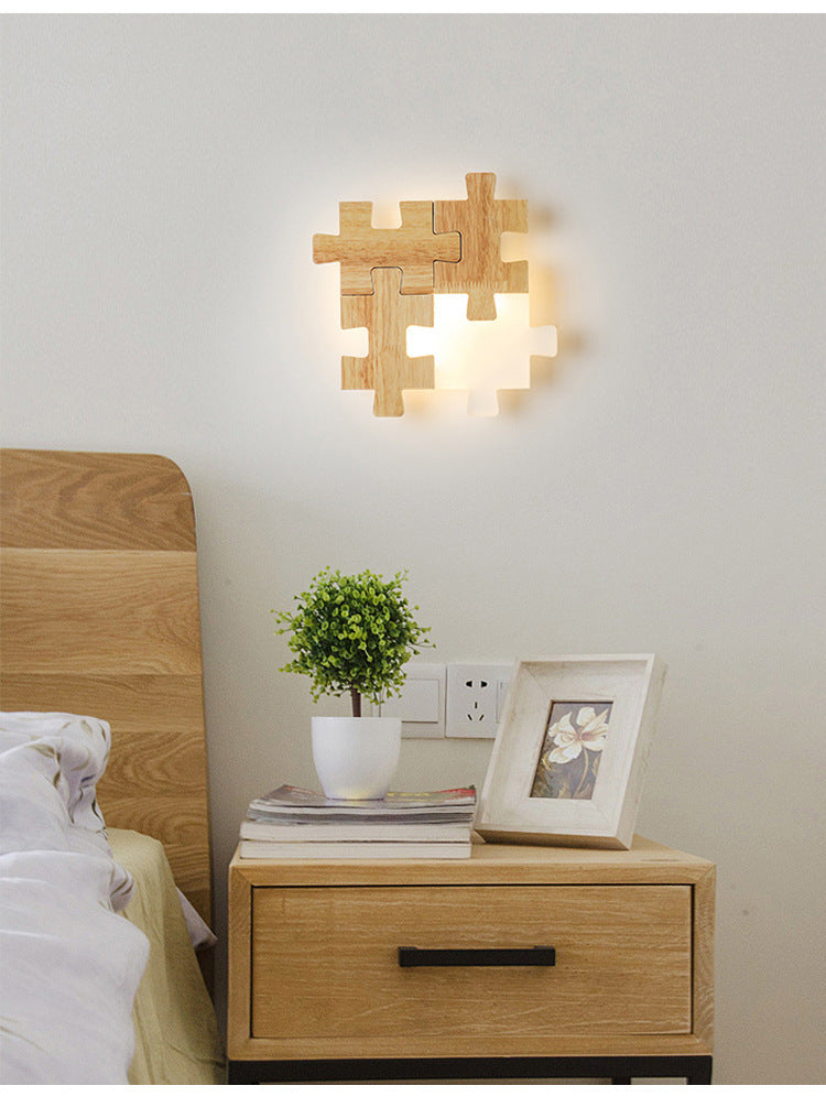 Jigsaw Puzzle Wall Mount Lamp Creative LED Wooden and Acrylic Shade Sconce Light for Bedroom Clearhalo 'Wall Lamps & Sconces' 'Wall Lights' Lighting' 2627938