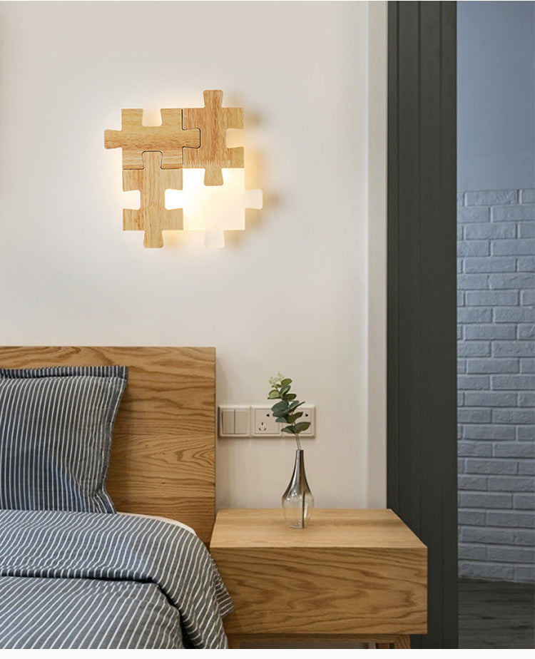 Jigsaw Puzzle Wall Mount Lamp Creative LED Wooden and Acrylic Shade Sconce Light for Bedroom Clearhalo 'Wall Lamps & Sconces' 'Wall Lights' Lighting' 2627939