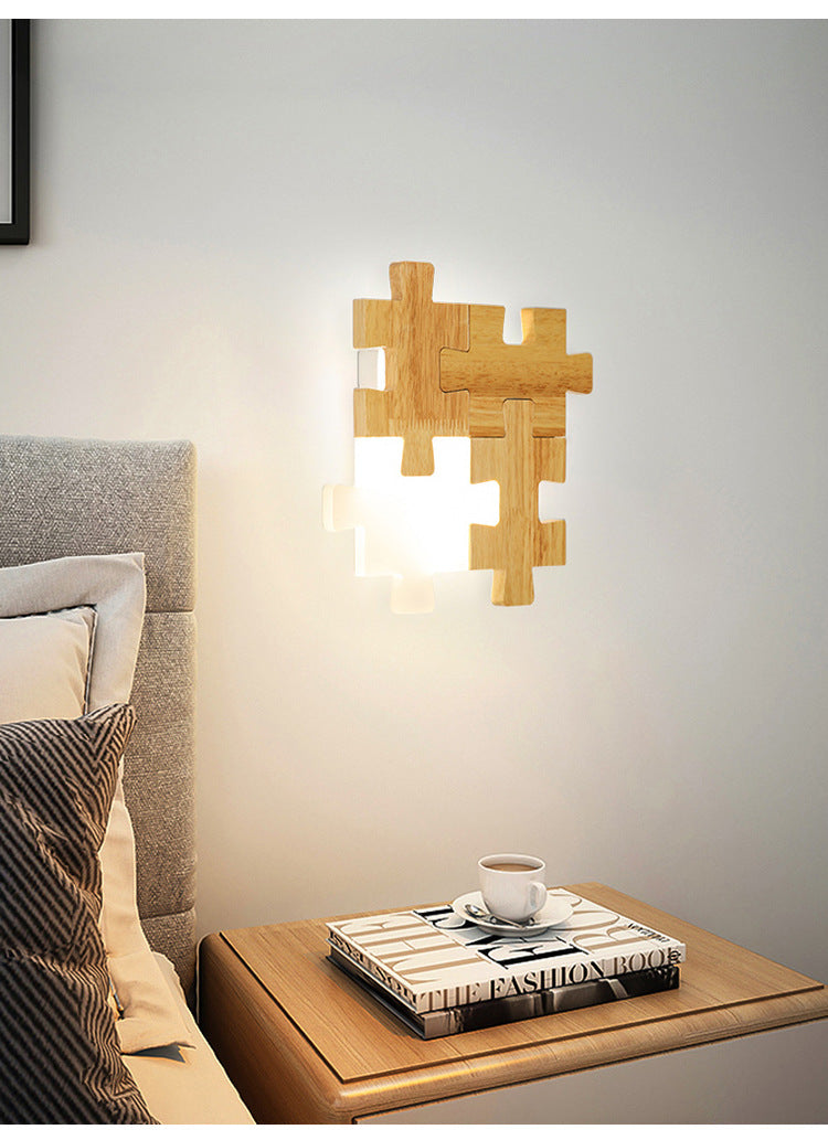 Jigsaw Puzzle Wall Mount Lamp Creative LED Wooden and Acrylic Shade Sconce Light for Bedroom Clearhalo 'Wall Lamps & Sconces' 'Wall Lights' Lighting' 2627940