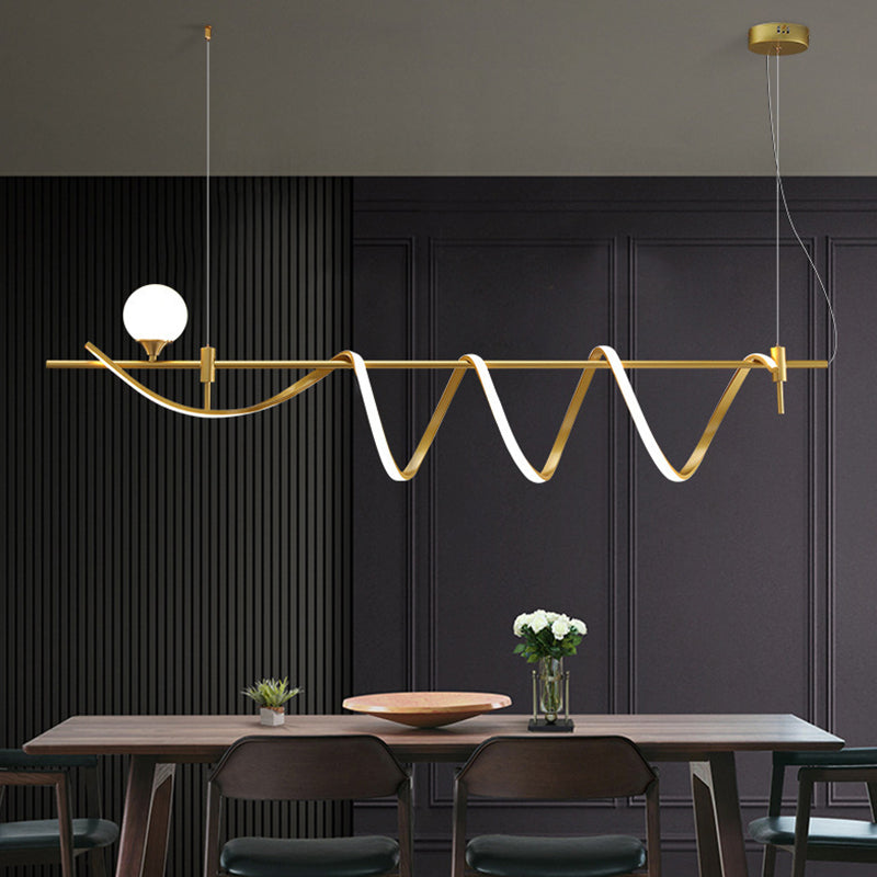 Gold Curves Island Light Fixture Simplicity LED Metal Pendant Light with Ball Shade Clearhalo 'Ceiling Lights' 'Island Lights' 'Lighting' 2628116