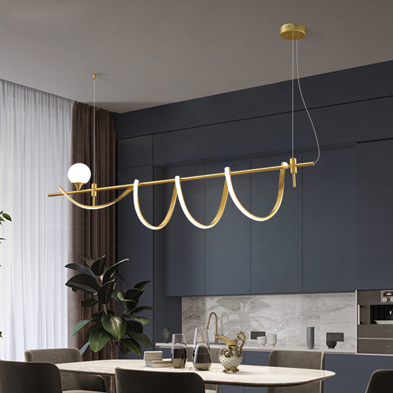 Gold Curves Island Light Fixture Simplicity LED Metal Pendant Light with Ball Shade Clearhalo 'Ceiling Lights' 'Island Lights' 'Lighting' 2628119